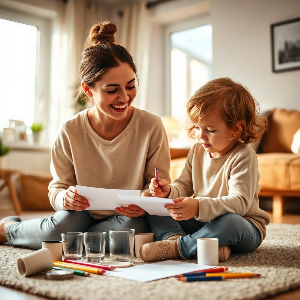 Mãe e filho brincando juntos em casa